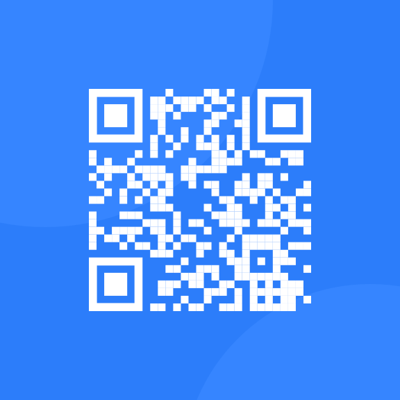 White QR code on a blue background. If you scan the QR code it will lead you to the website frontendMentor.io